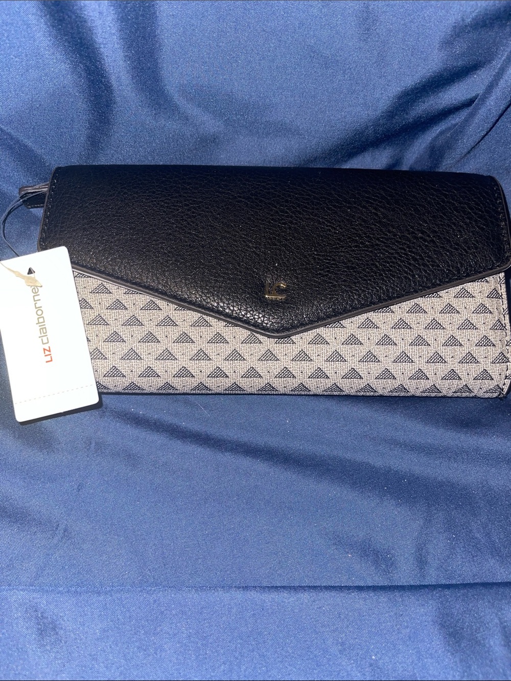 Liz Claiborne Black and Gray Tri-Pattern Envelope Clutch
